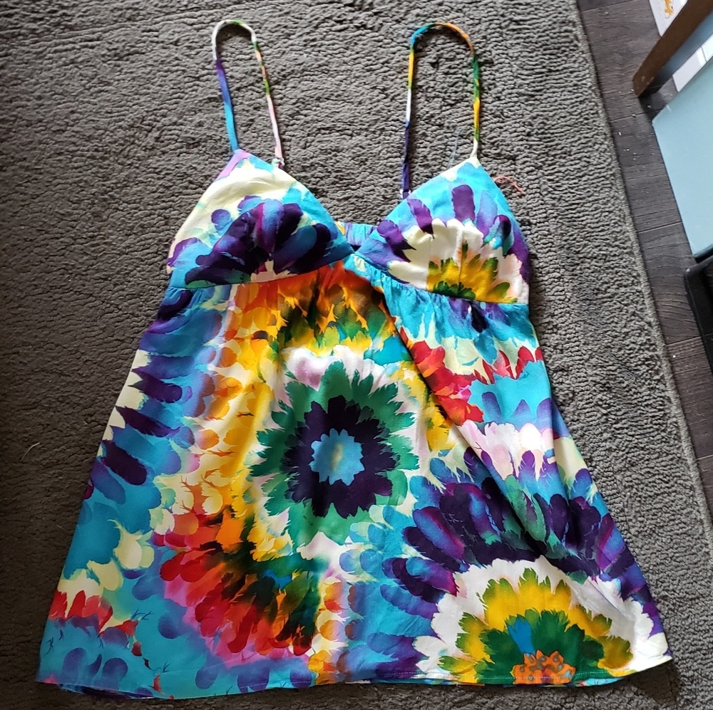 Forever 21 spaghetti tie dye floral cut out tank